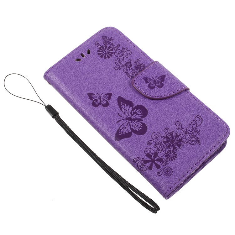 Imprinted Butterfly Flowers Leather Stand Cover with Card Slots for Huawei P9 lite mini / Enjoy 7 / Y6 Pro (2017) - Purple-7