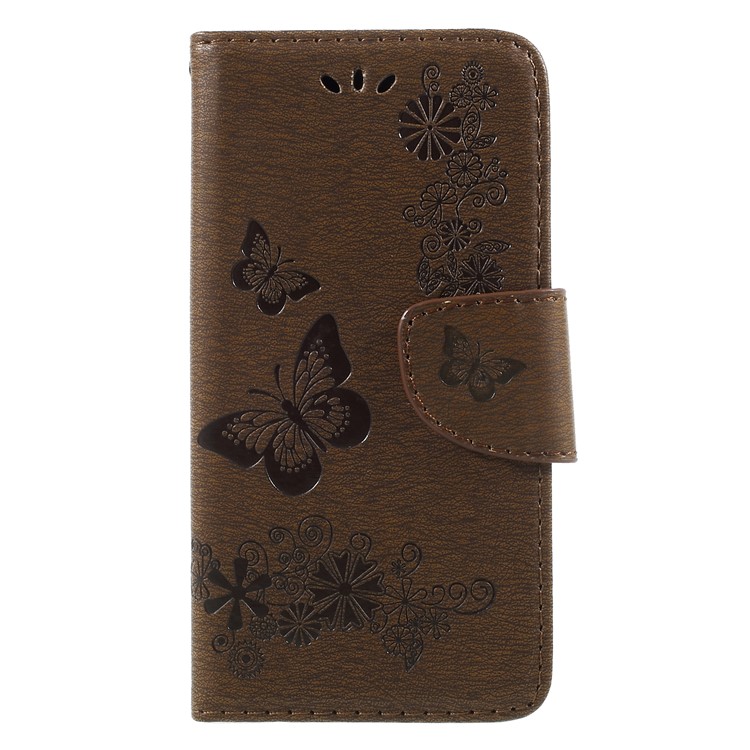 Imprinted Butterfly Flowers PU Leather Card Holder Case for Huawei P9 lite mini / Enjoy 7 / Y6 Pro (2017) - Brown-1