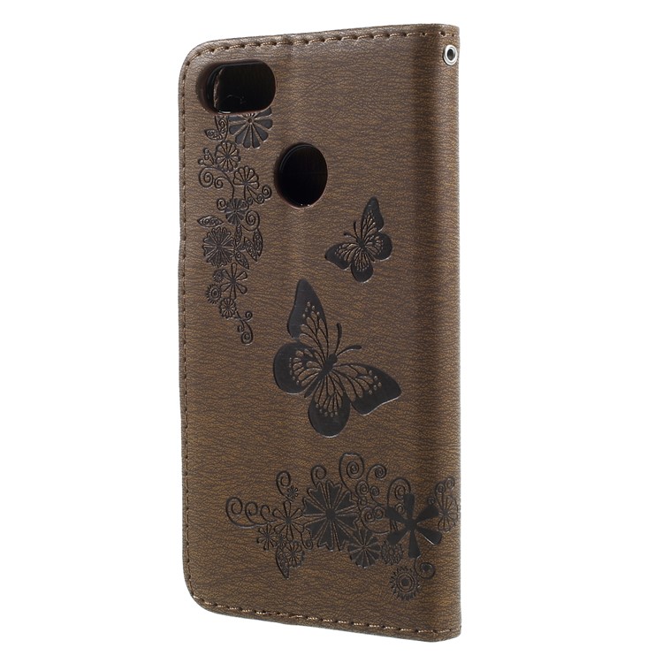 Imprinted Butterfly Flowers PU Leather Card Holder Case for Huawei P9 lite mini / Enjoy 7 / Y6 Pro (2017) - Brown-2