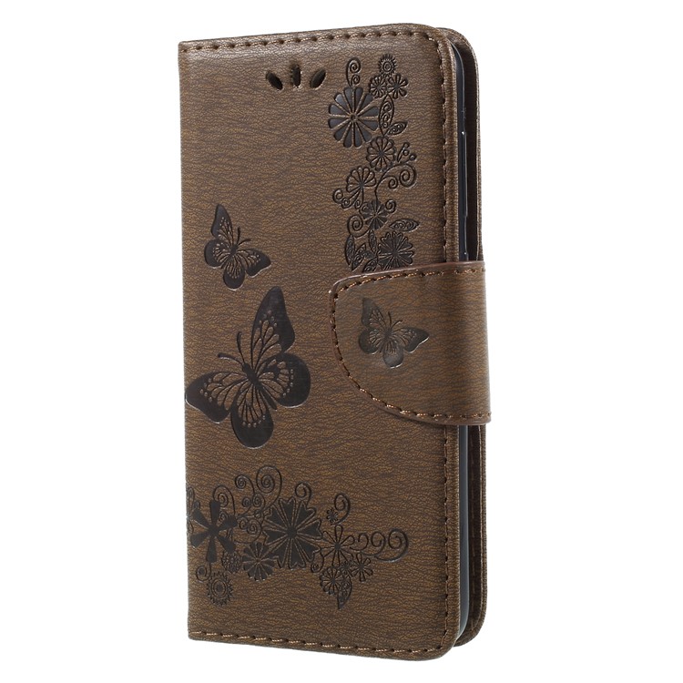Imprinted Butterfly Flowers PU Leather Card Holder Case for Huawei P9 lite mini / Enjoy 7 / Y6 Pro (2017) - Brown-3