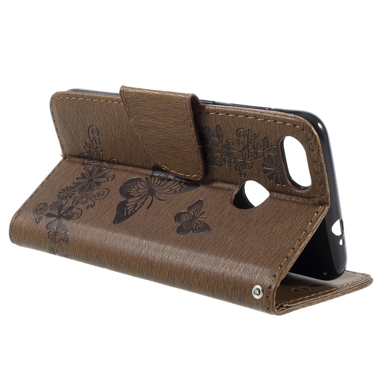 Imprinted Butterfly Flowers PU Leather Card Holder Case for Huawei P9 lite mini / Enjoy 7 / Y6 Pro (2017) - Brown-5