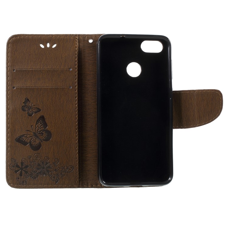 Imprinted Butterfly Flowers PU Leather Card Holder Case for Huawei P9 lite mini / Enjoy 7 / Y6 Pro (2017) - Brown-6