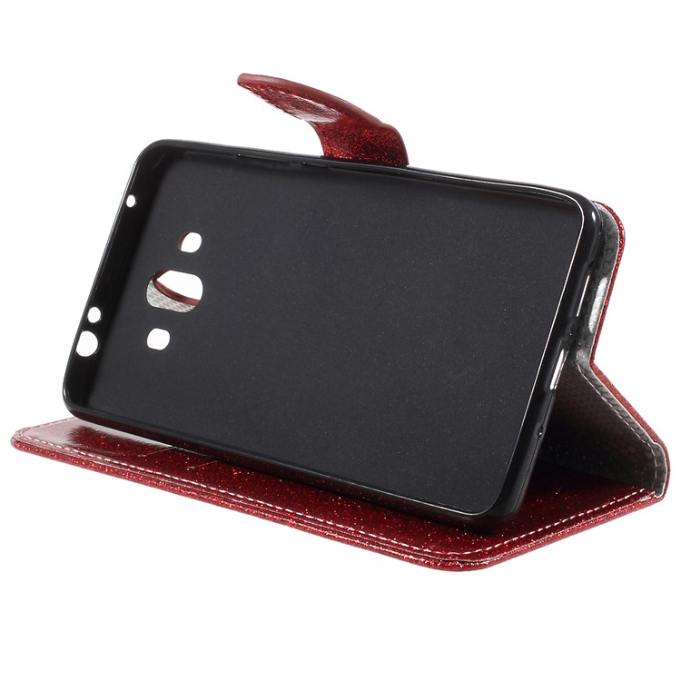 Flash Powder Leather Wallet Cellphone Case for Huawei Mate 10 - Red-4