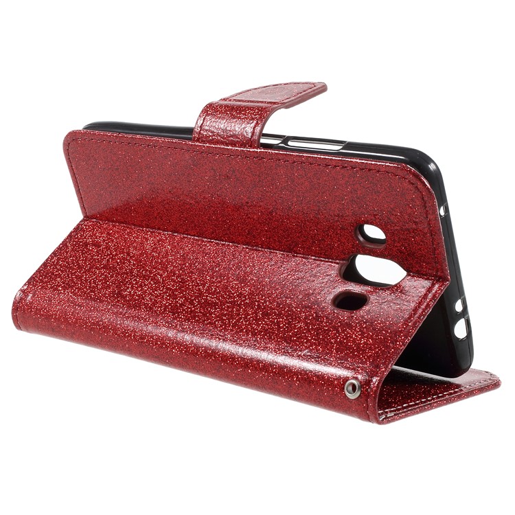 Flash Powder Leather Wallet Cellphone Case for Huawei Mate 10 - Red-5