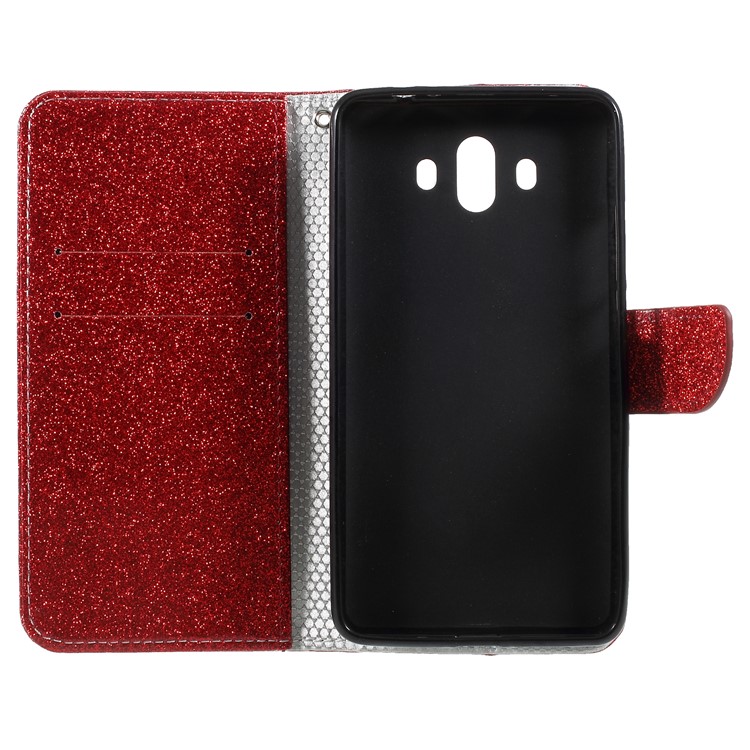 Flash Powder Leather Wallet Cellphone Case for Huawei Mate 10 - Red-6