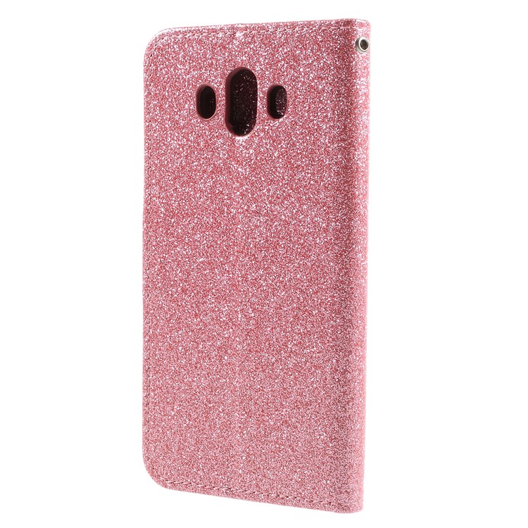 Flash Powder Leather Wallet Mobile Phone Case for Huawei Mate 10 - Pink-2
