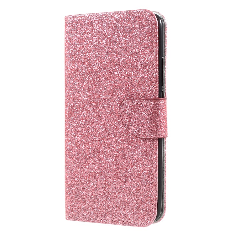 Flash Powder Leather Wallet Mobile Phone Case for Huawei Mate 10 - Pink-3