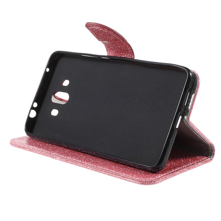 Flash Powder Leather Wallet Mobile Phone Case for Huawei Mate 10 - Pink-4