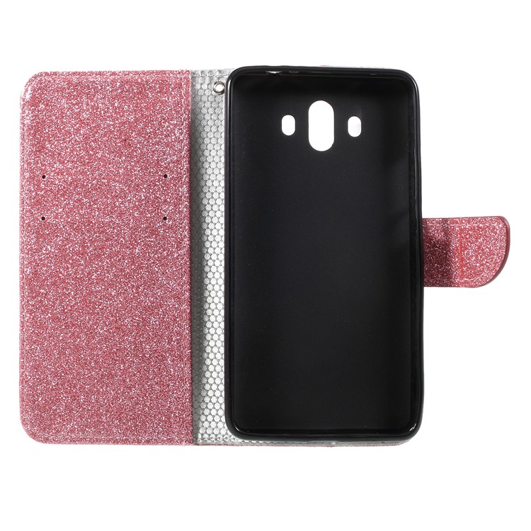 Flash Powder Leather Wallet Mobile Phone Case for Huawei Mate 10 - Pink-6