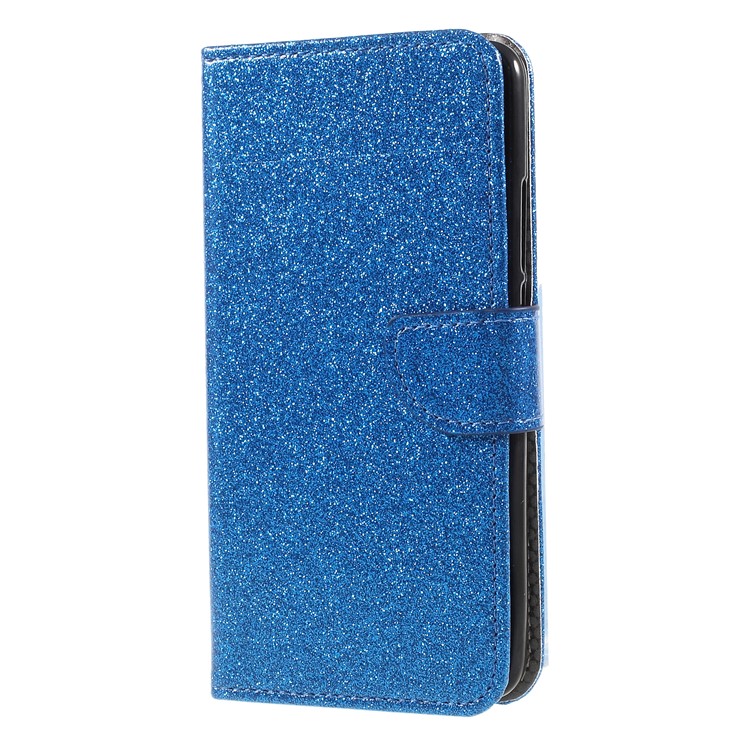 Flash Powder Leather Wallet Protective Casing for Huawei Mate 10 - Blue-3