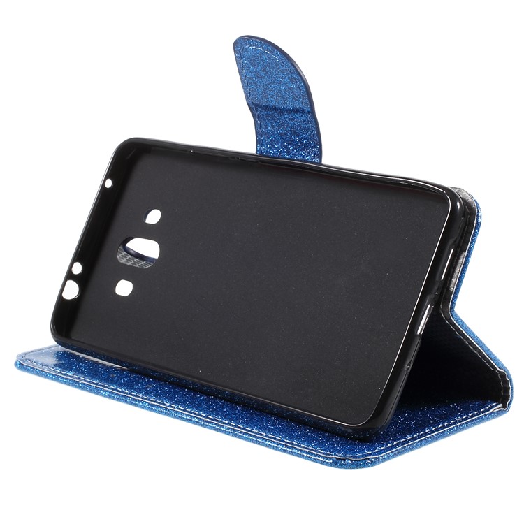 Flash Powder Leather Wallet Protective Casing for Huawei Mate 10 - Blue-4