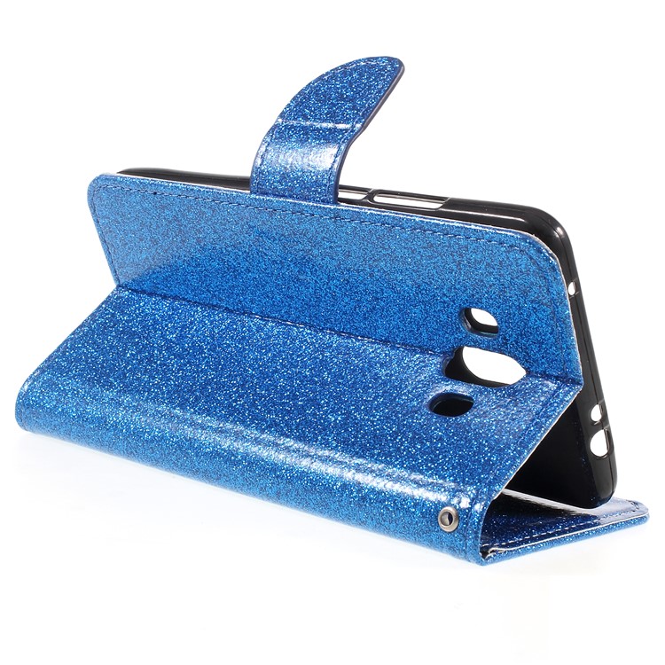 Flash Powder Leather Wallet Protective Casing for Huawei Mate 10 - Blue-5
