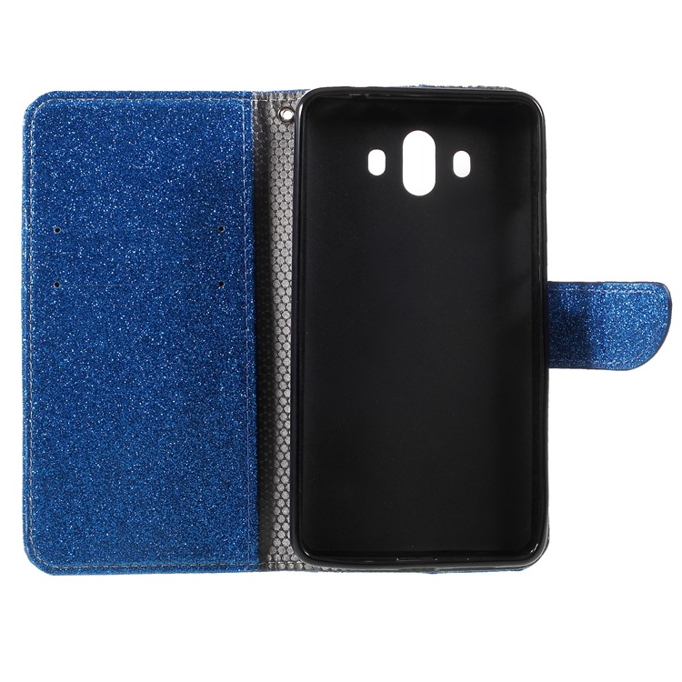 Flash Powder Leather Wallet Protective Casing for Huawei Mate 10 - Blue-6