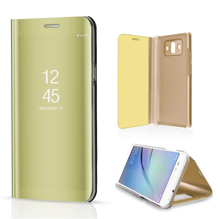 For Huawei Mate 10 Plated Mirror Surface View Leather Stand Protective Casing - Yellow-1