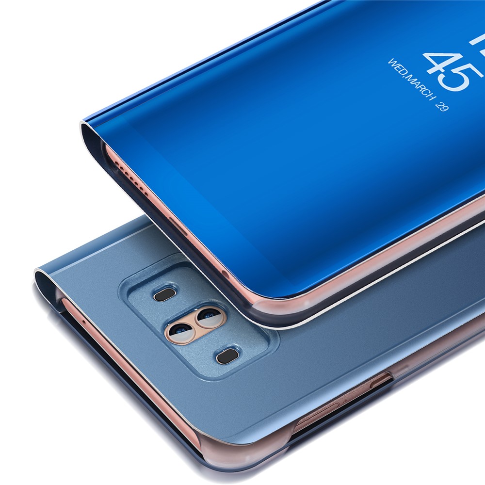 For Huawei Mate 10 Plated Mirror Surface View Leather Stand Flip Case Cover - Blue-2
