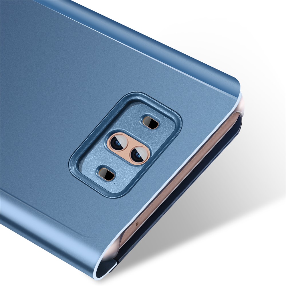 For Huawei Mate 10 Plated Mirror Surface View Leather Stand Flip Case Cover - Blue-3
