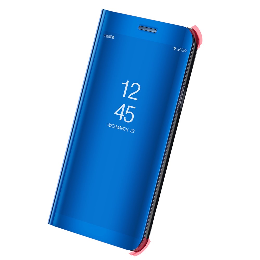 For Huawei Mate 10 Plated Mirror Surface View Leather Stand Flip Case Cover - Blue-4