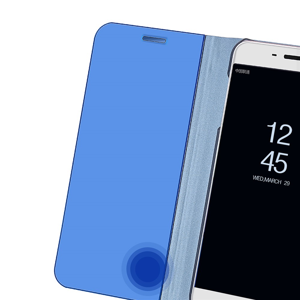 For Huawei Mate 10 Plated Mirror Surface View Leather Stand Flip Case Cover - Blue-8