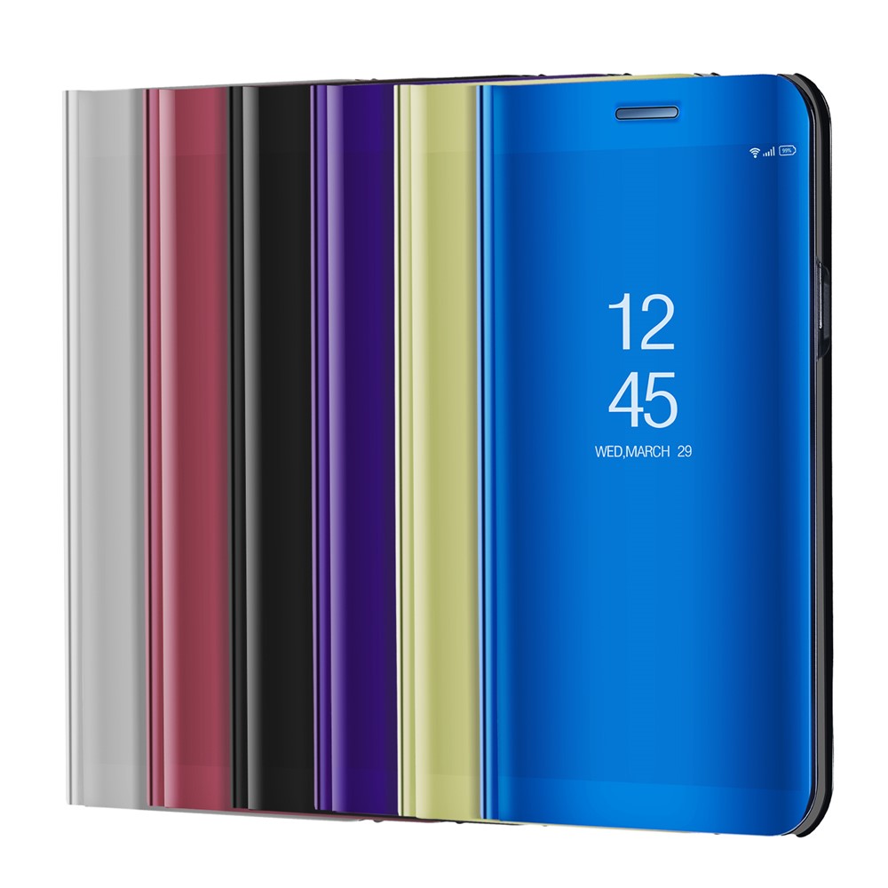 For Huawei Mate 10 Plated Mirror Surface View Leather Stand Flip Case Cover - Blue-9