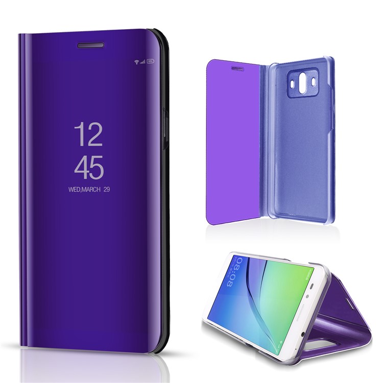 Plated Mirror Surface View Leather Stand Protective Casing for Huawei Mate 10 - Purple-1