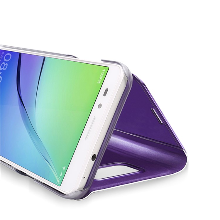 Plated Mirror Surface View Leather Stand Protective Casing for Huawei Mate 10 - Purple-2