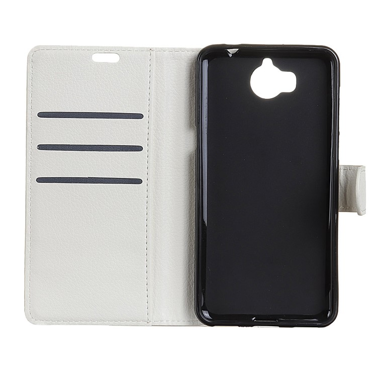 Litchi Texture Leather Wallet Stand Cover for Huawei Y6 (2017)/Y5 (2017) - White-3