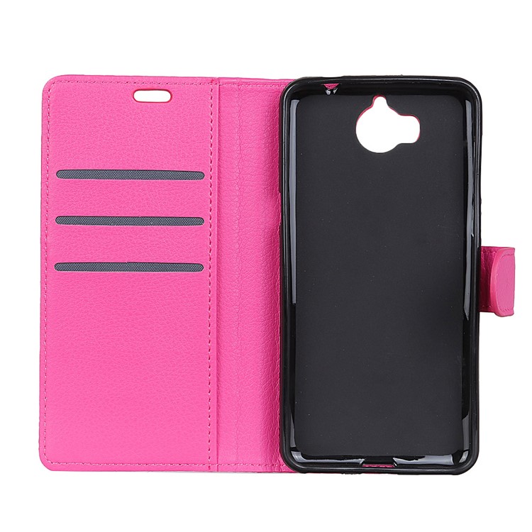 Litchi Texture Leather Wallet Stand Shell for Huawei Y6 (2017)/Y5 (2017) - Rose-3