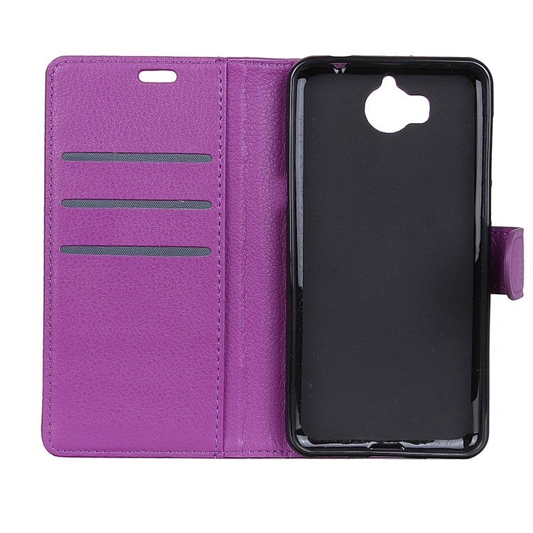 Litchi Grain Leather Wallet Stand Mobile Cover for Huawei Y6 (2017)/Y5 (2017) - Purple-3