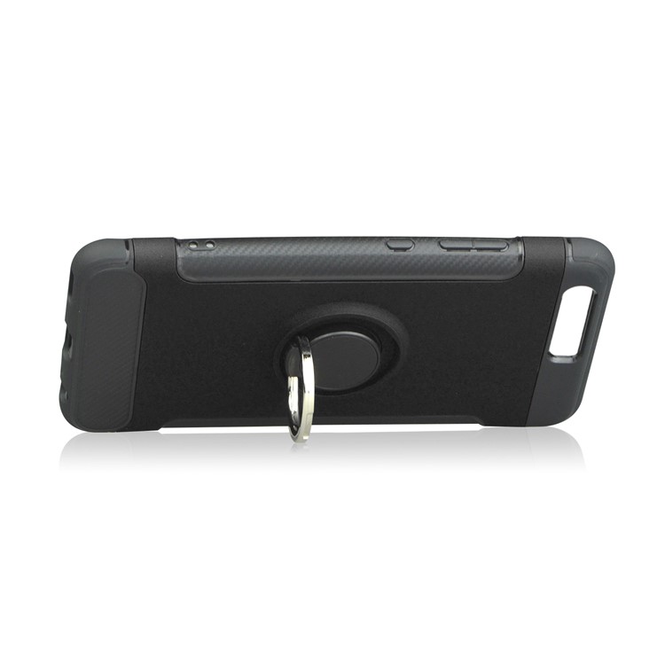ANGIBABE Carbon Fiber Texture TPU PC Hybrid Case with Ring Holder Kickstand for Huawei P10 - Black-4