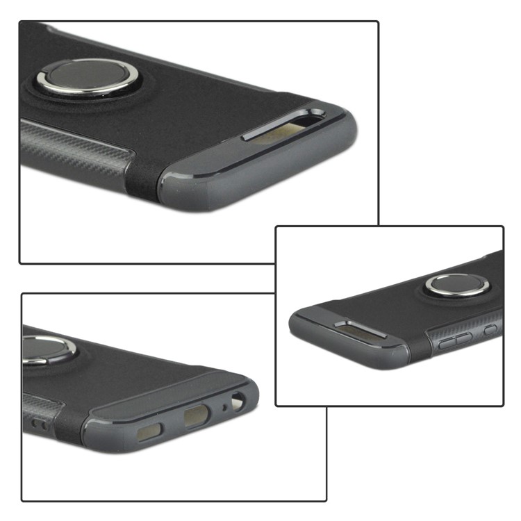 ANGIBABE Carbon Fiber Texture TPU PC Hybrid Case with Ring Holder Kickstand for Huawei P10 - Black-5