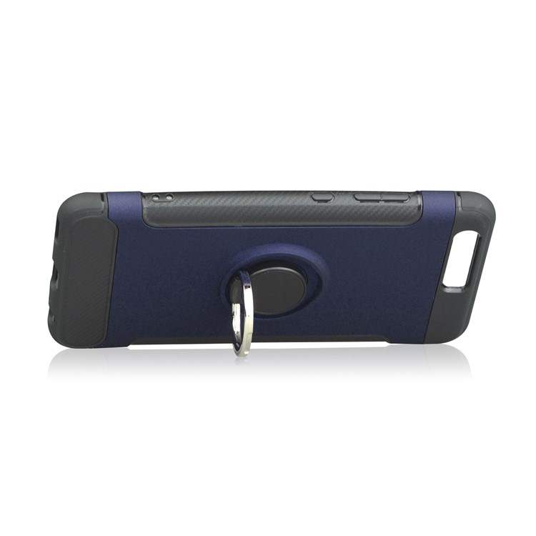 ANGIBABE Carbon Fiber Texture TPU PC Hybrid Mobile Case with Ring Holder Kickstand for Huawei P10 - Blue-4