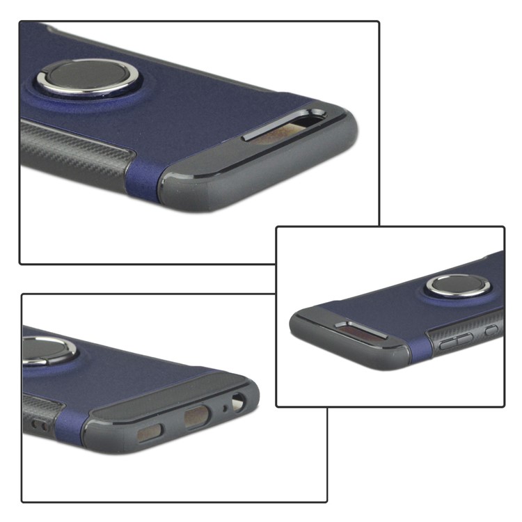 ANGIBABE Carbon Fiber Texture TPU PC Hybrid Mobile Case with Ring Holder Kickstand for Huawei P10 - Blue-6