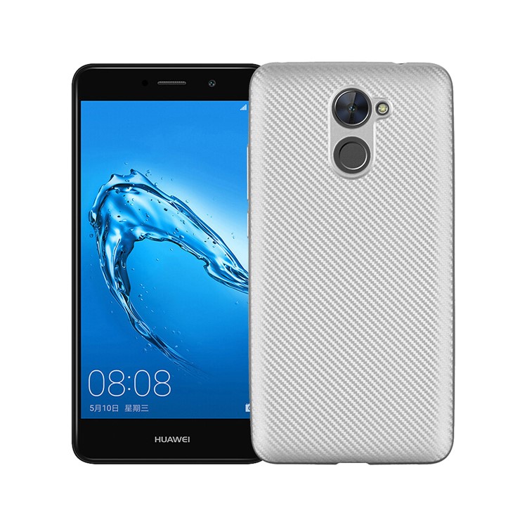 For Huawei Y7 (2017) Carbon Fiber Texture Soft TPU Phone Cover - Silver-1