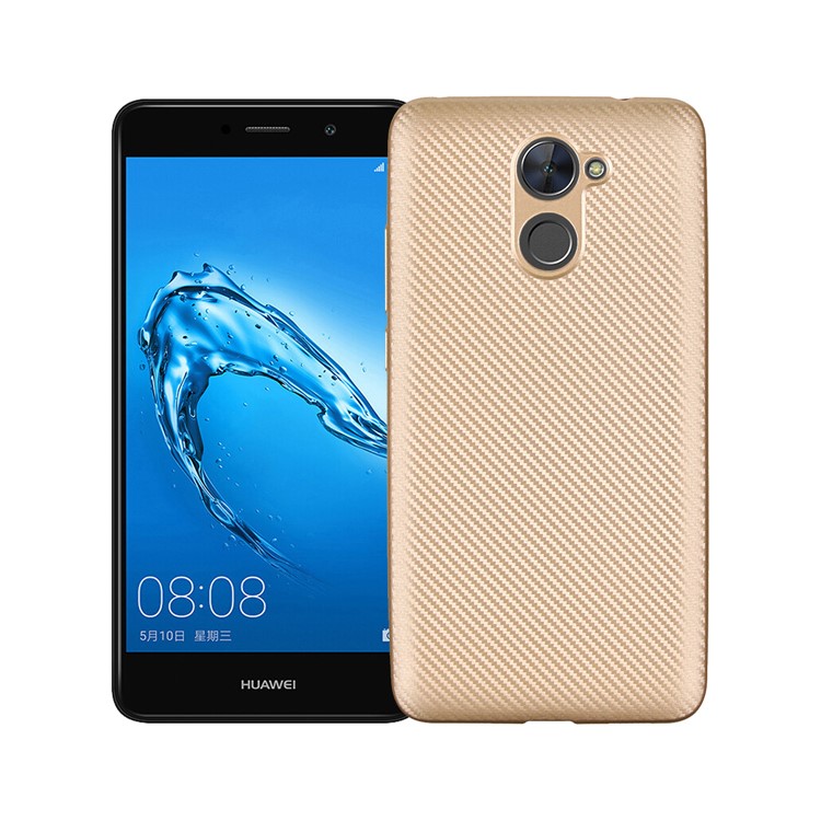 For Huawei Y7 (2017) Carbon Fiber Texture Soft TPU Mobile Cover - Gold-1