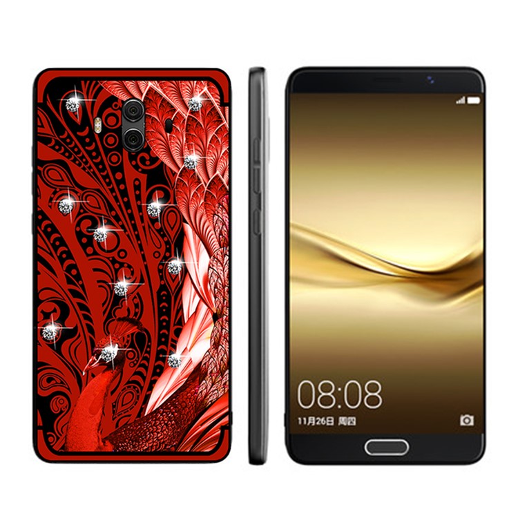 10Pcs/Set NXE Diamonds Decor Peacock Pattern TPU Phone Case for Huawei Mate 10 - Red-1