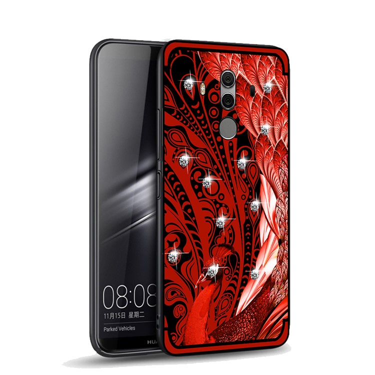 10Pcs/Set NXE Diamonds Decor Peacock Pattern TPU Back Case for Huawei Mate 10 Pro - Red-1