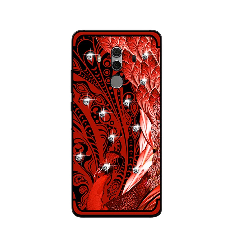 10Pcs/Set NXE Diamonds Decor Peacock Pattern TPU Back Case for Huawei Mate 10 Pro - Red-2