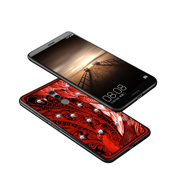 10Pcs/Set NXE Diamonds Decor Peacock Pattern TPU Back Case for Huawei Mate 10 Pro - Red-5