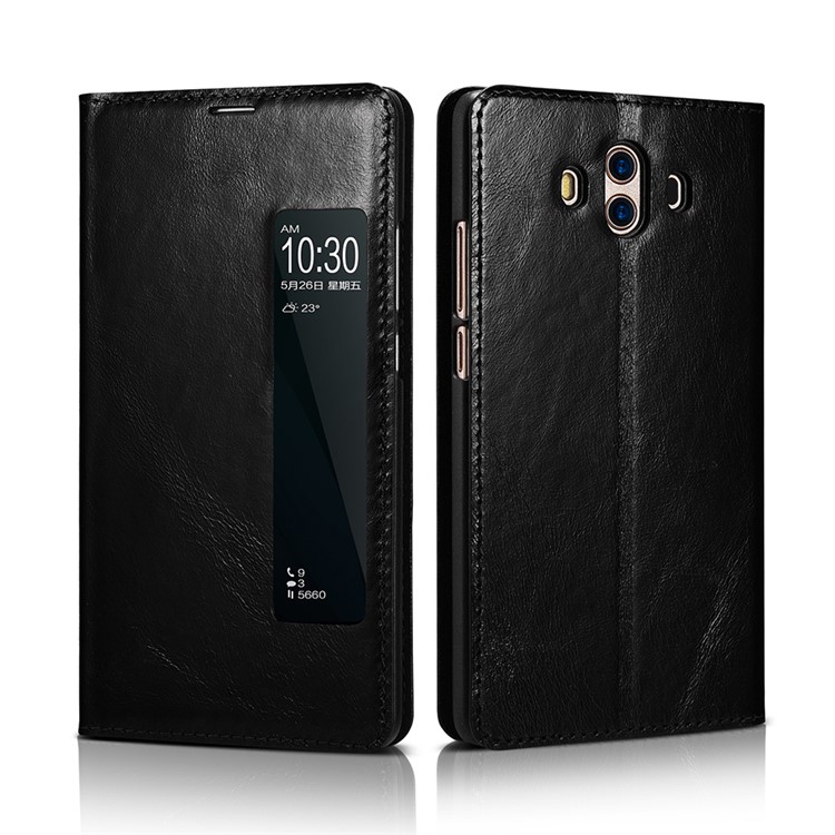 XOOMZ View Window Smart Genuine Leather Stand Cover Case for Huawei Mate 10 - Black-1
