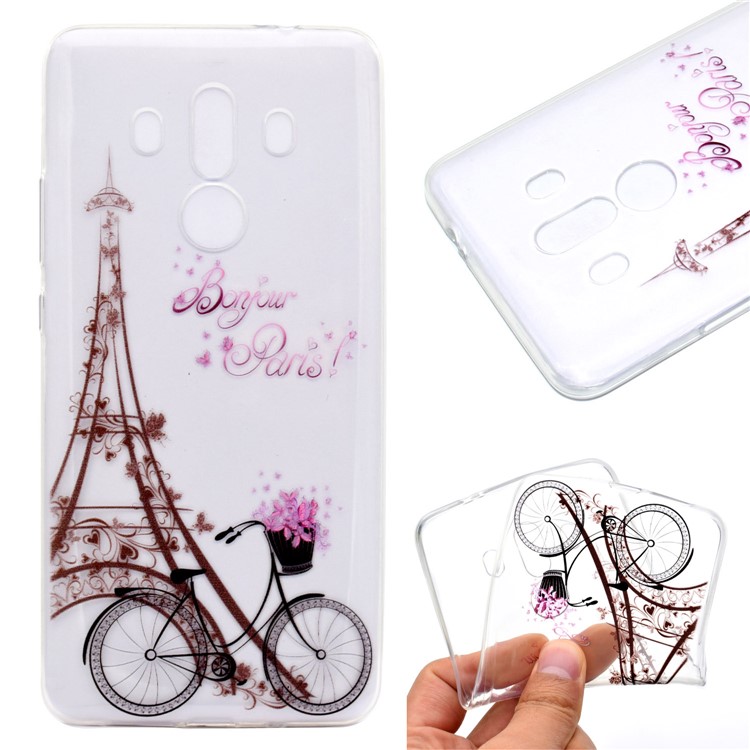 For Huawei Mate 10 Pro Soft TPU Ultra Patterned Ultra-thin Phone Casing - Tower and Bicycle-1