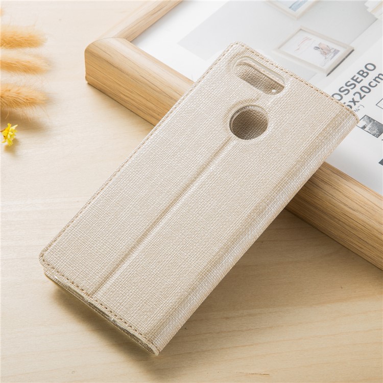 Cross Texture Leather Stand Protective Flip Case with Card Slot for Huawei Honor 7X - Gold-2