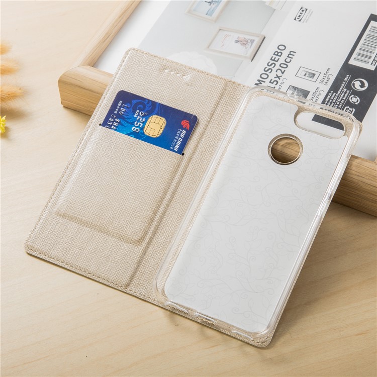 Cross Texture Leather Stand Protective Flip Case with Card Slot for Huawei Honor 7X - Gold-3