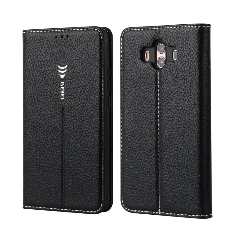 GEBEI Litchi Texture Leather Card Slots Stand Case for Huawei Mate 10 - Black-1