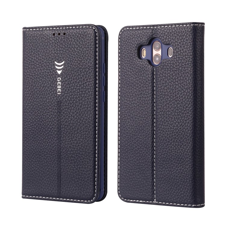 GEBEI Litchi Texture Leather Card Slots Stand Casing for Huawei Mate 10 - Dark Blue-1