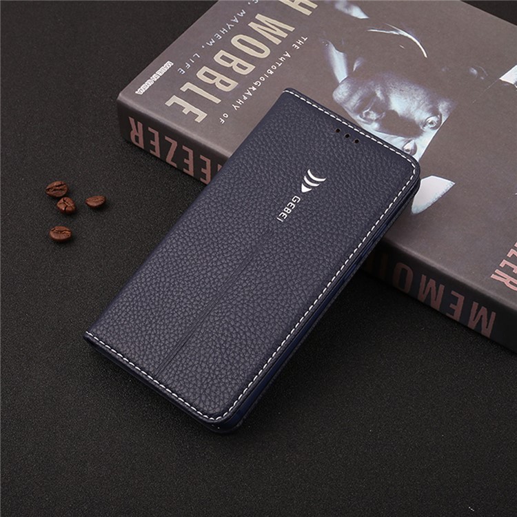 GEBEI Litchi Texture Leather Card Slots Stand Casing for Huawei Mate 10 - Dark Blue-4