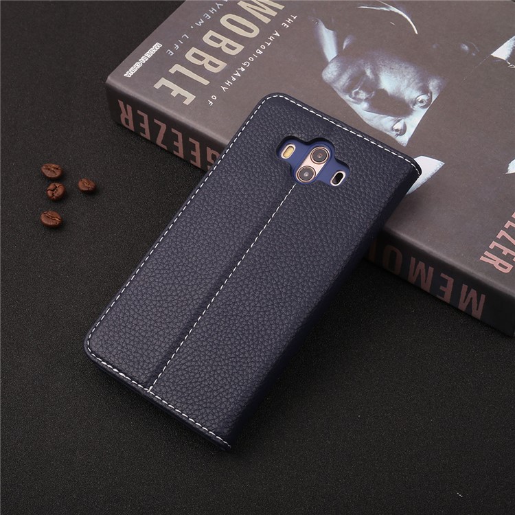 GEBEI Litchi Texture Leather Card Slots Stand Casing for Huawei Mate 10 - Dark Blue-5