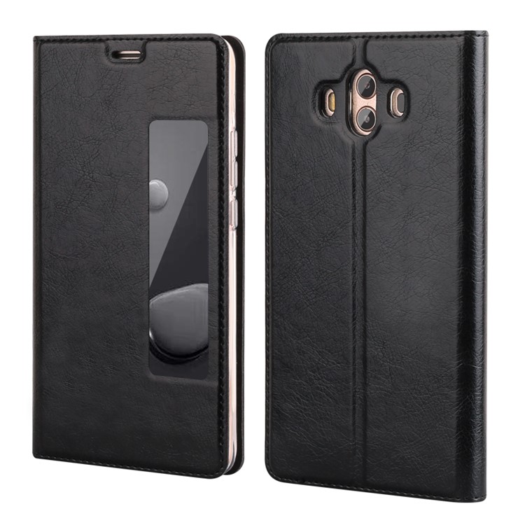 GEBEI Crazy Horse Pattern PU Leather View Window Stand Cover for Huawei Mate 10 - Black-1
