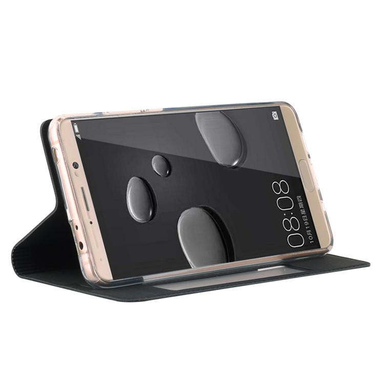 GEBEI Crazy Horse Pattern PU Leather View Window Stand Cover for Huawei Mate 10 - Black-2