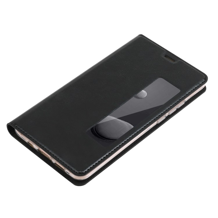 GEBEI Crazy Horse Pattern PU Leather View Window Stand Cover for Huawei Mate 10 - Black-3