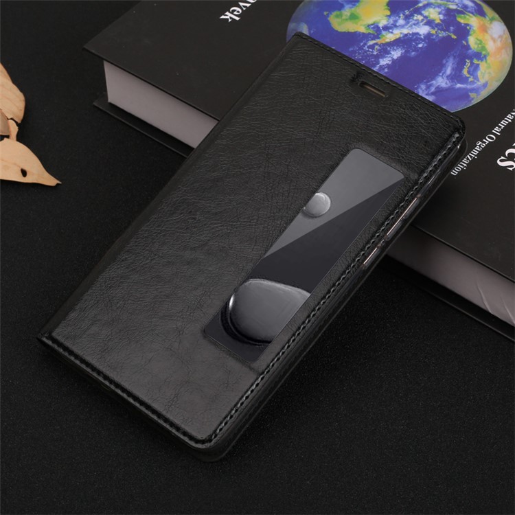 GEBEI Crazy Horse Pattern PU Leather View Window Stand Cover for Huawei Mate 10 - Black-5